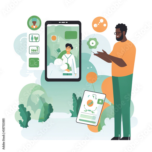patient using telehealth app on their smartphone or tablet. They shown selecting their healthcare provider, scheduling an appointment, and connecting to their provider through app. Generative AI.