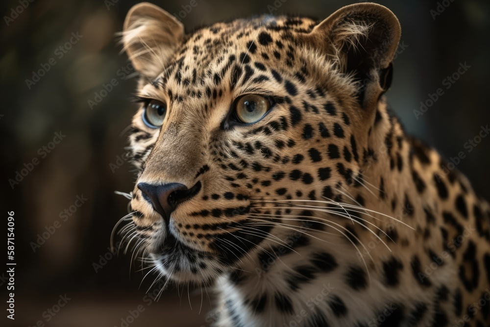 A close up portrait of a leopard with beautiful patches. Generative AI A close up portrait of a leopard with beautiful patches. Generative AI