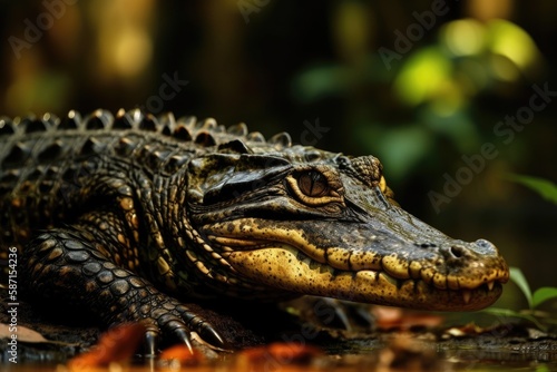 The Melanosuchus  or Black Caiman The Orinoco crocodile is severely endangered in Niger. largest predator in the ecosystem of the Amazon. Brazilian nature photo of a wildlife. Theme of animals