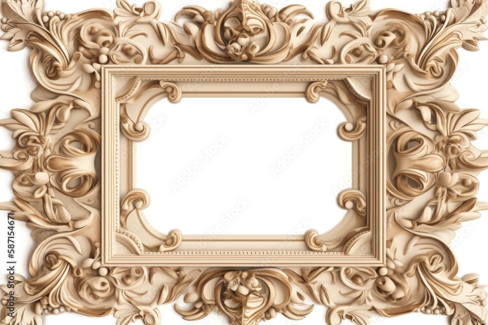 ornate gold picture frame against a simple white background. Generative AI