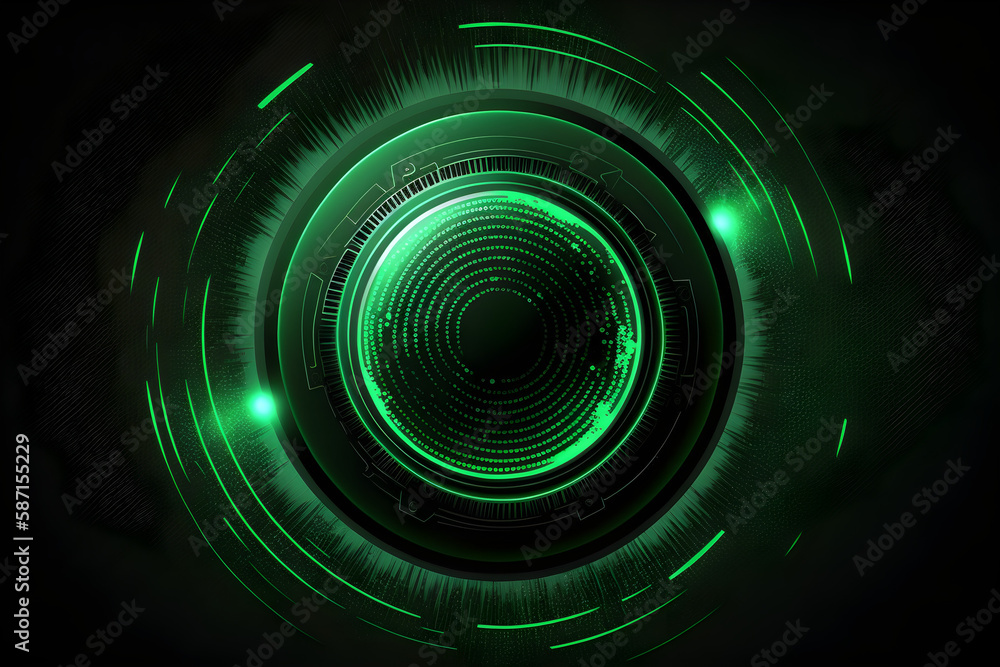 Glitch triangle. Distorted glowing green circle cyberpunk style. neon ...