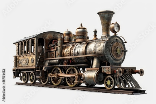 antique steam locomotive on a plain white background. Generative AI