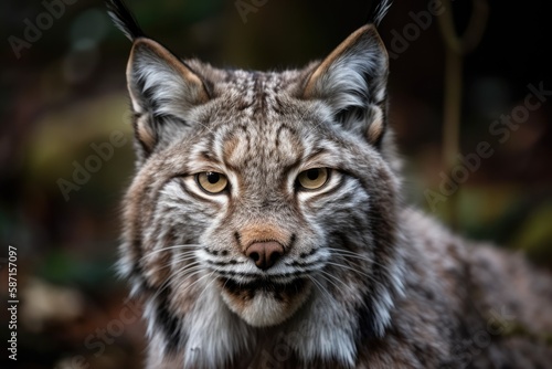 UK, Hamerton Zoo 17 August 2018 A captive Canadian lynx. Generative AI