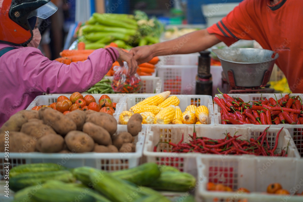 Close up shot of groceries transactions in traditional markets Close up shot of groceries transactions in traditional markets