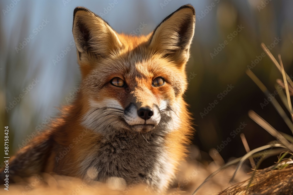 Close up of a Red Fox on a Sunny Day. Generative AI