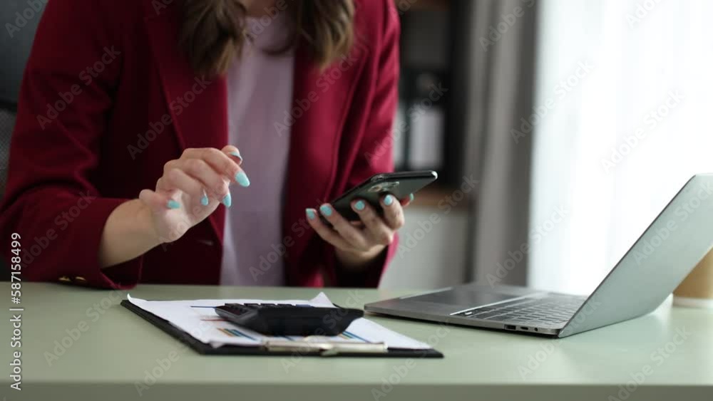 Businesswoman working with document paper at desk in home office, businesswoman or secretary online working. Businesswoman working with document paper at desk in home office, businesswoman or secretary online working.