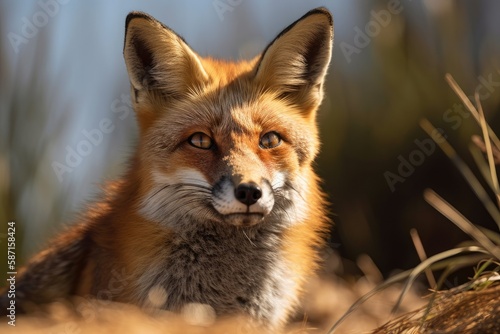 Close up of a Red Fox on a Sunny Day. Generative AI © AkuAku