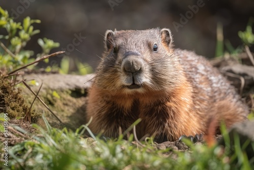 A wild groundhog was spotted in Wheeling, West Virginia, on a beautiful day. Generative AI