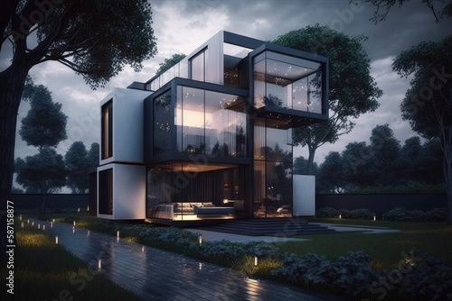 Very modern luxury house. High quality generative ai