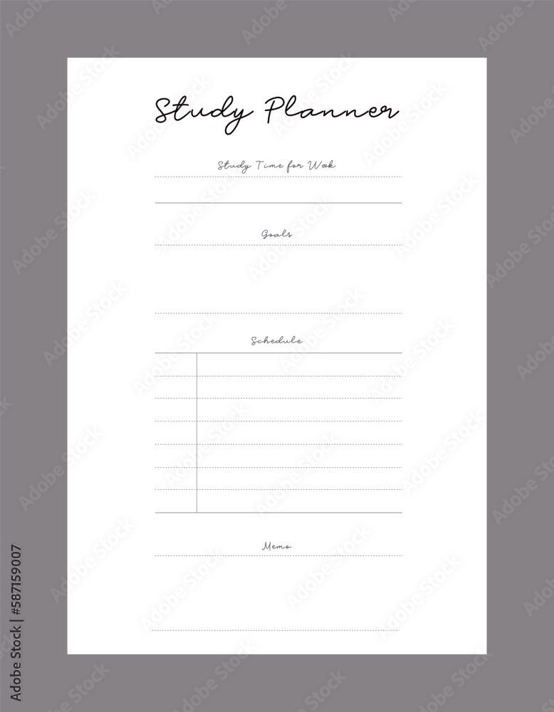 Study Planner. Minimalist planner template set. Vector illustration. Study Planner. Minimalist planner template set. Vector illustration.