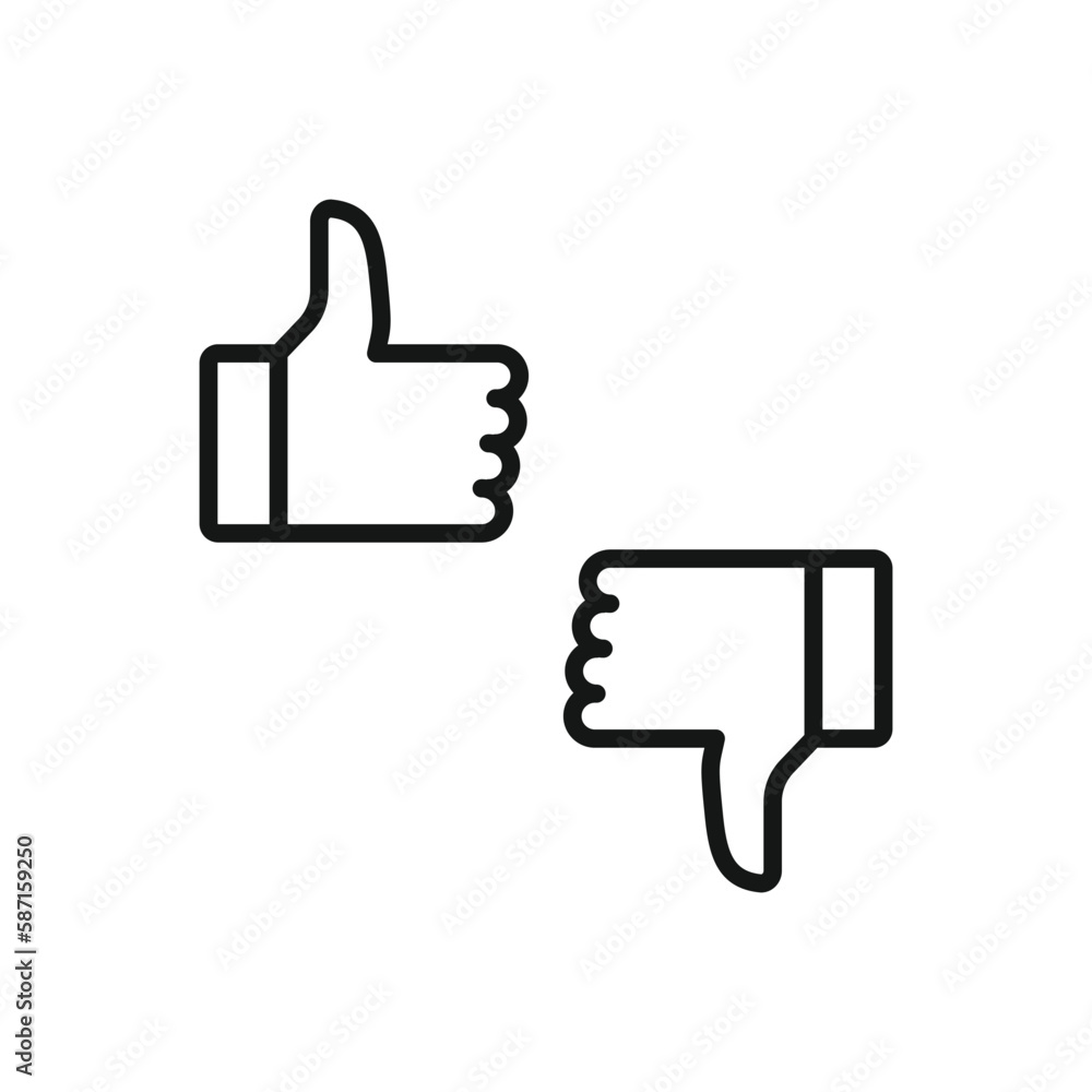 Editable Icon of Thumbs up and Thumbs Down, Vector illustration isolated on white background. using for Presentation, website or mobile app Editable Icon of Thumbs up and Thumbs Down, Vector illustration isolated on white background. using for Presentation, website or mobile app