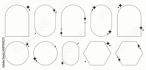 Modern minimalist line frames in trendy retro style. Y2k aesthetic design.	