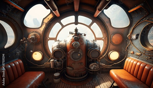 Canvastavla Spaceship cockpit interior, with a steampunk generative ai