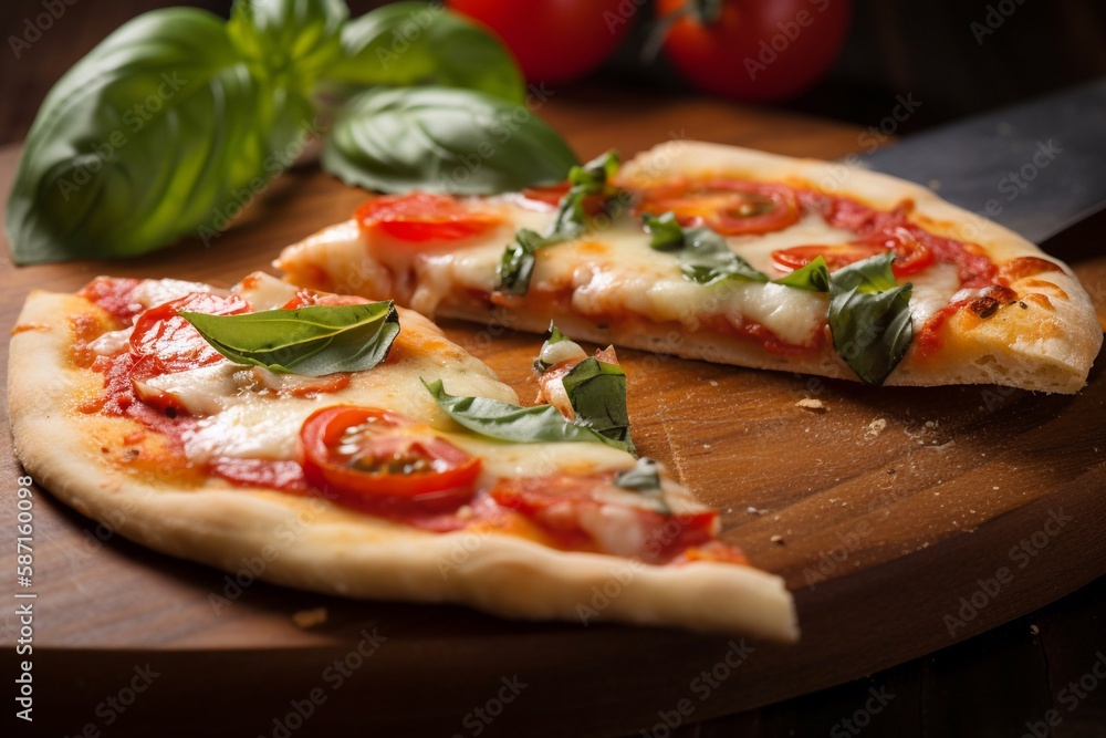 pizza with basil and vegetables on cutting board pizza with basil and vegetables on cutting board