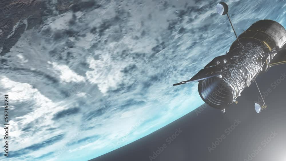 Hubble Space Telescope Above Earth Atmosphere with Strong Sun