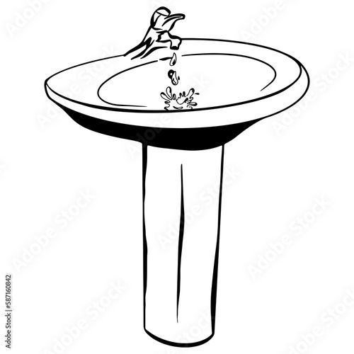 Silhouette sink, Wash basin outline, Hand drawn outline illustration, Sanitary ware element