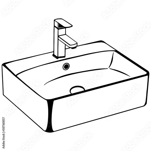 Silhouette sink, Wash basin outline, Hand drawn outline illustration, Sanitary ware element