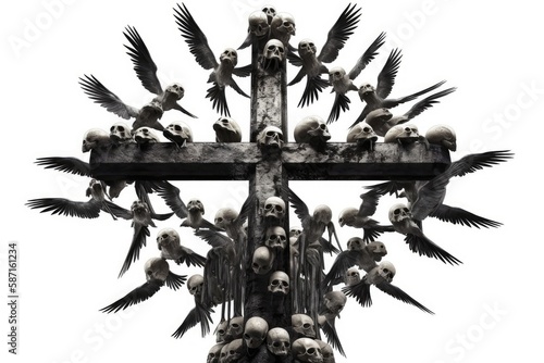 cross decorated with skulls. Generative AI © AkuAku