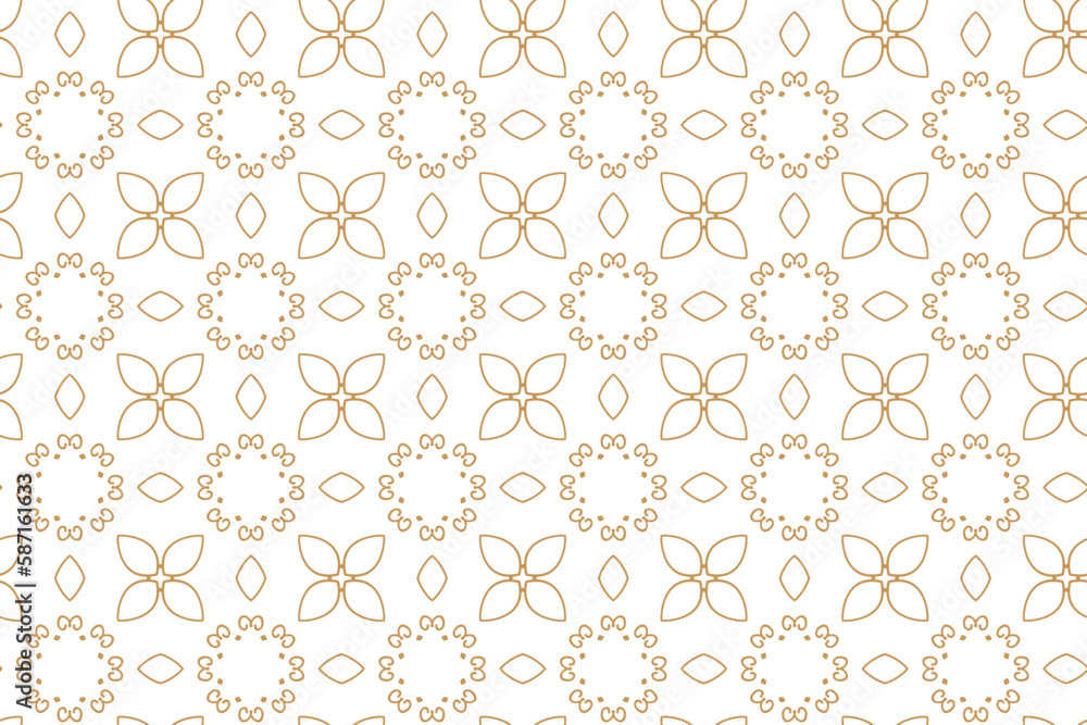 Geometric seamless pattern of white and gold color ethnic motifs for wallpapers and background.