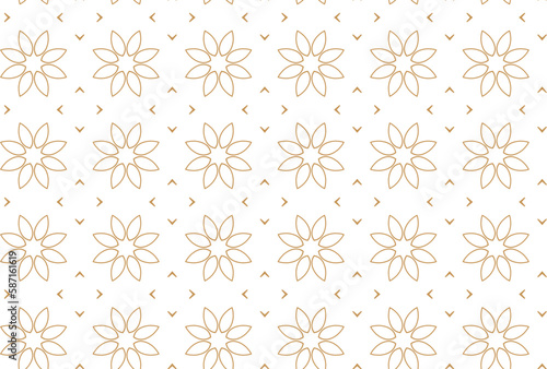 Geometric seamless pattern of white and gold color ethnic motifs for wallpapers and background. © Dodoodle