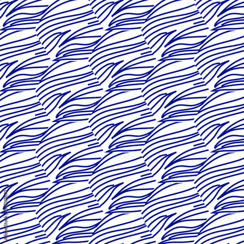 Abstract seamless vector ornamental pattern for fabric in indigo color.