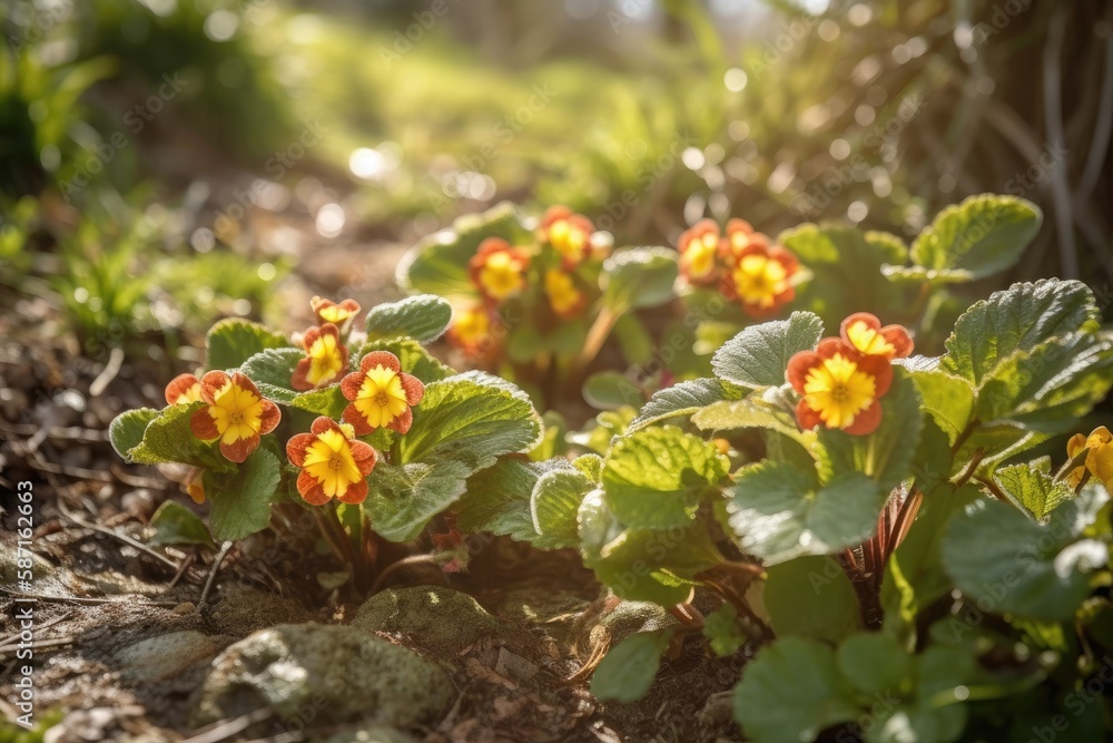group of small yellow and orange flowers. Generative AI group of small yellow and orange flowers. Generative AI