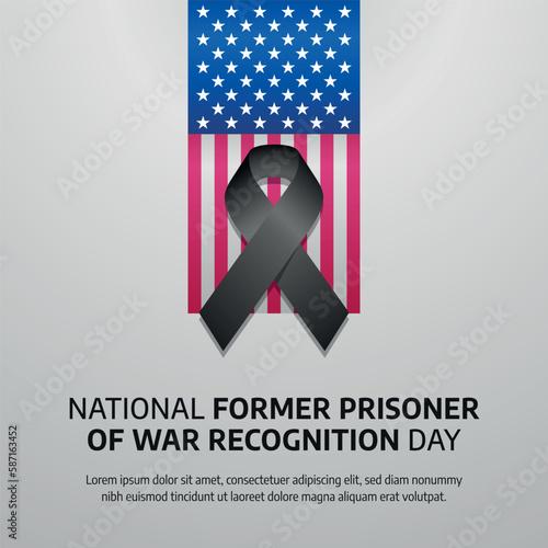 national former prisoner of war recognition day. prisoner of war recognition greeting template with american flag and black ribbon. prisoner of war day.