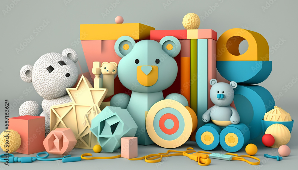 Fototapeta premium Baby toys theme featuring a paper cut design of baby. Generative AI