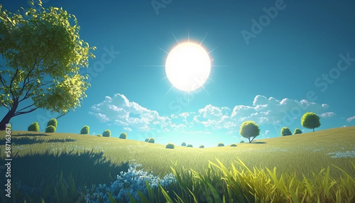 beautiful sunshine summer background with blue sky. Generative AI
