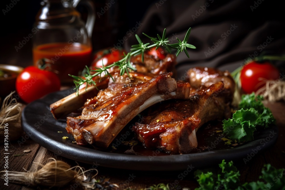 grilled pork ribs with vegetables on a plate grilled pork ribs with vegetables on a plate
