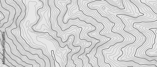 The stylized height of the topographic contour in lines. The concept of a conditional geography scheme and the terrain path. Black & White. Ultra wide size. Vector illustration.	