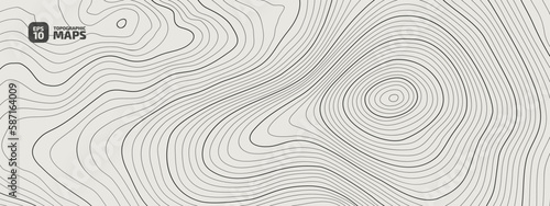 The stylized height of the topographic contour in lines. The concept of a conditional geography scheme and the terrain path. Black & White. Ultra wide size. Vector illustration.	