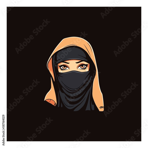 niqab hijab muslim woman fashion logo vector
