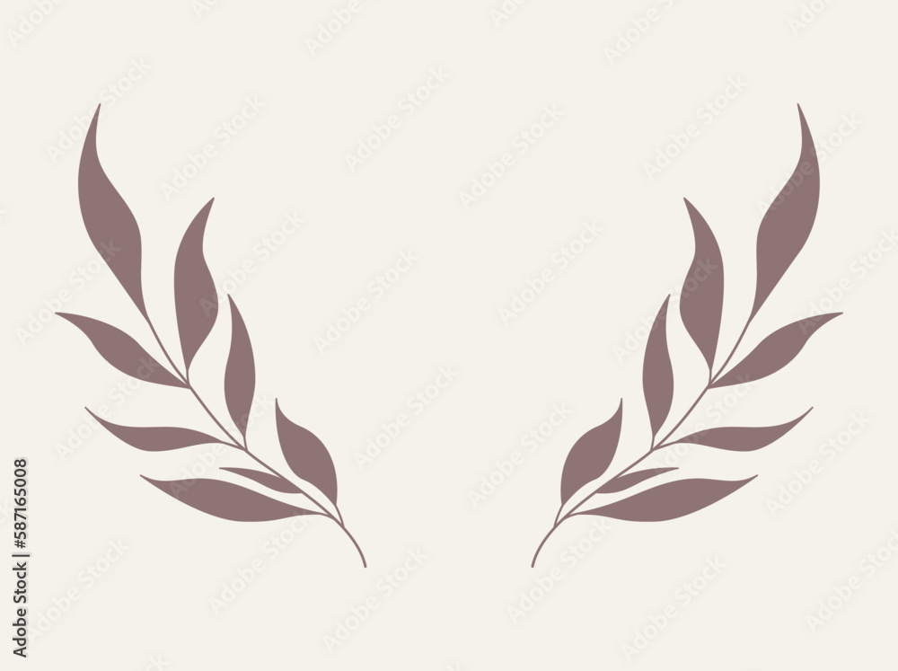 Leaf and Branch Frame hand drawn style. 
Floral brown and white frame of twigs leaves. 
Frames for the Valentine’s Day, wedding decor, logo and identity template.