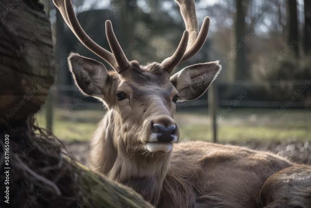 Lovely reindeer at the zoo. Generative AI