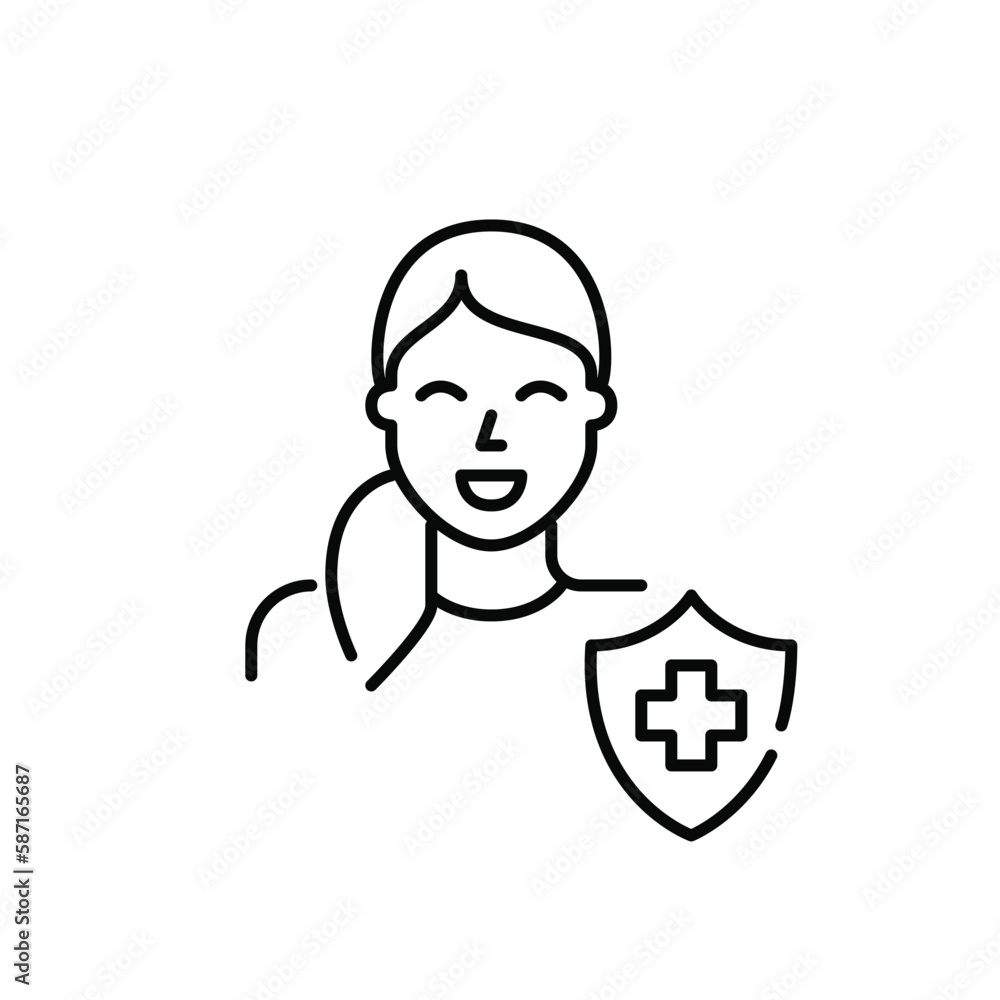 Woman with a medical insurance. Health plan. Pixel perfect, editable stroke line icon Woman with a medical insurance. Health plan. Pixel perfect, editable stroke line icon