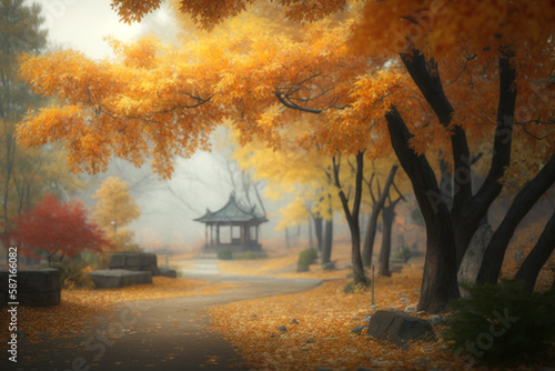 Autumn in korea and maple tree in the park, naejangsan national park in autumn season, south korea,  Generative AI	 photo