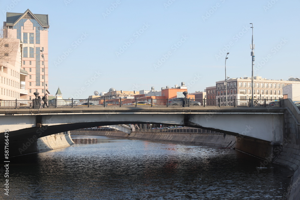 Pedestrian bridge across the Vodootvodny Canal, Moscow, March 2023.