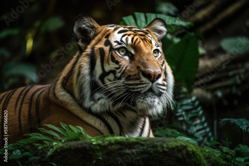 Picture of a Malayan Tiger  Panthera Tigris Tigris  Resting in Zoo Negara  Kuala Lumpur  Malaysia  9 November 2019. Generative AI