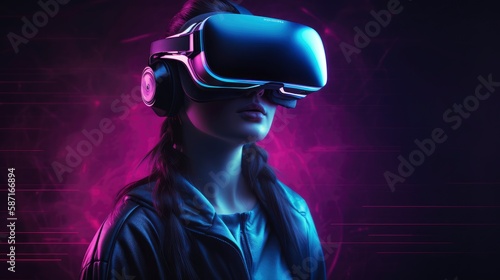 A woman wearing a virtual reality headset. Generative AI