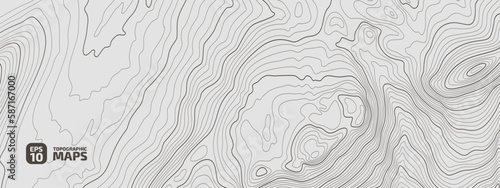 The stylized height of the topographic contour in lines and contours. The concept of a conditional geography scheme and the terrain path. Vector illustration.	