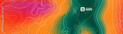 The stylized height of the topographic contour in lines and Stroke. The concept of a conditional geography scheme and the terrain path. Topography map. Colorful image. Vector illustration.