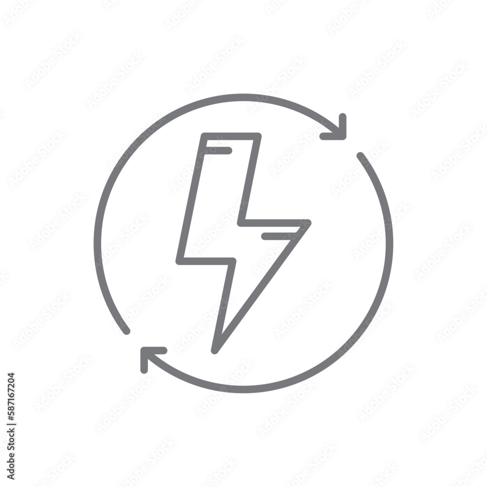 Charging Eco friendly icon with black outline style. electricity, electric, power, electrical, battery, technology, charger. Vector illustration Charging Eco friendly icon with black outline style. electricity, electric, power, electrical, battery, technology, charger. Vector illustration