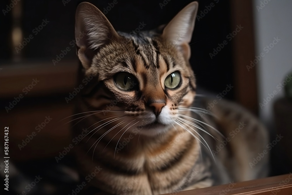 Adorable Face of a Cat. Closeup Shot with blur home Background Adorable Face of a Cat. Closeup Shot with blur home Background