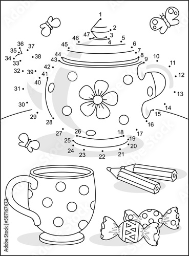 Tea pot dot-to-dot activity sheet
