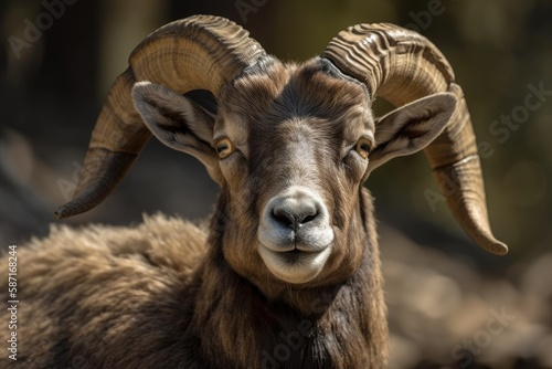 Big horned male goat. Generative AI