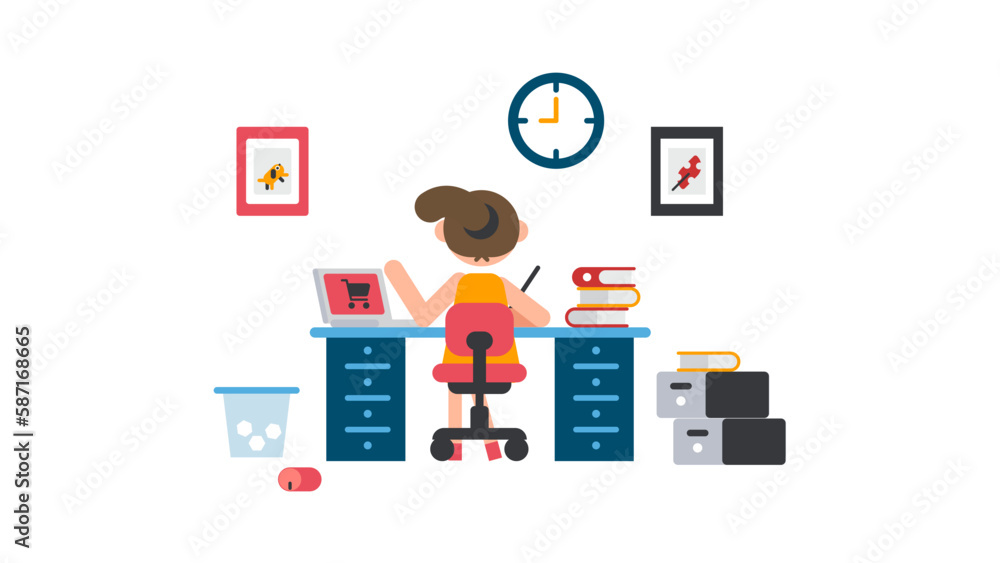 Female employee sitting at the desk working hard Female employee sitting at the desk working hard