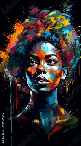 African woman with neon paint splatter