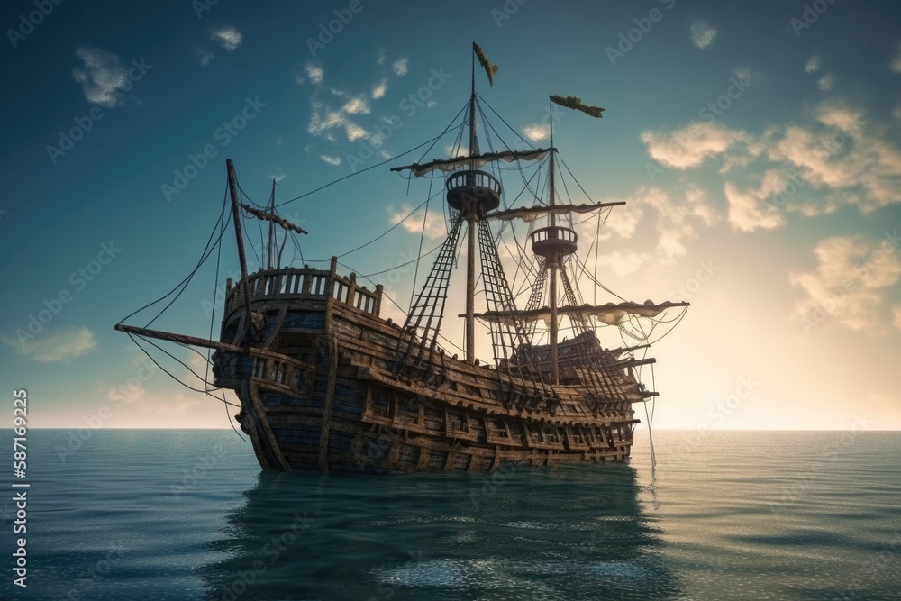 pirate ship sailing on the ocean. Generative AI