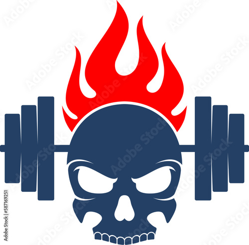 Skull with barbel and fire